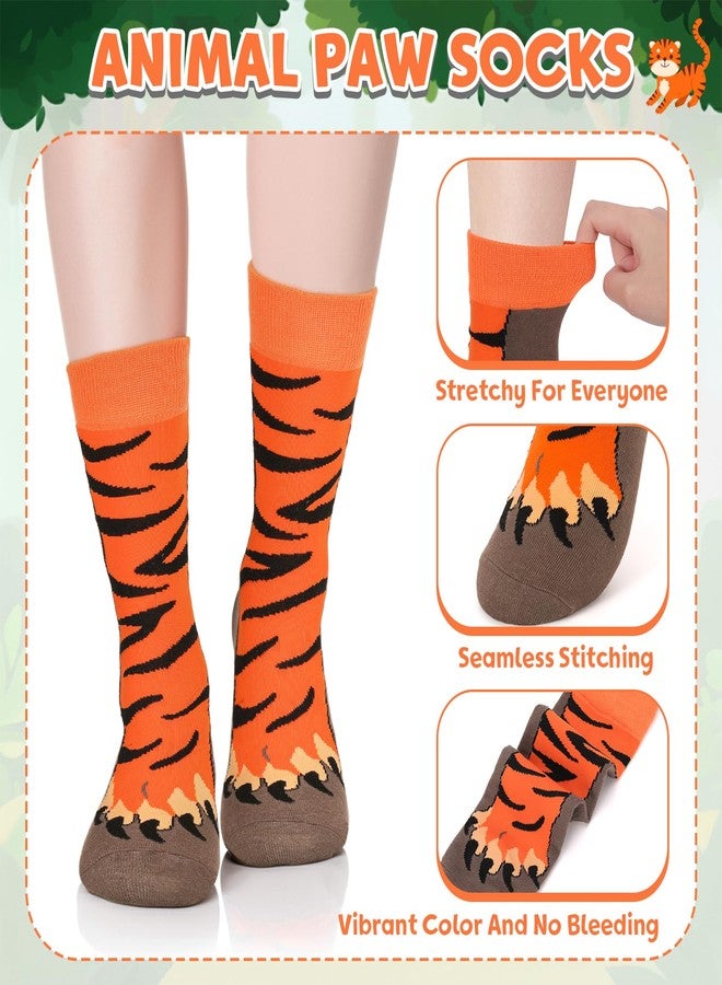 FreeNFond Funny Animal Paw Socks, Crazy Crew Socks for Kids Adult, Gag Gifts for White Elephant Gift Exchange (US, Alpha, One Size, Regular, Regular, Orange, Tiger) - Image 2